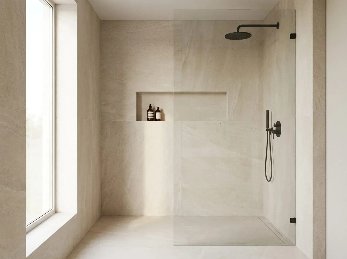 Walk-in shower with frameless glass — visualization