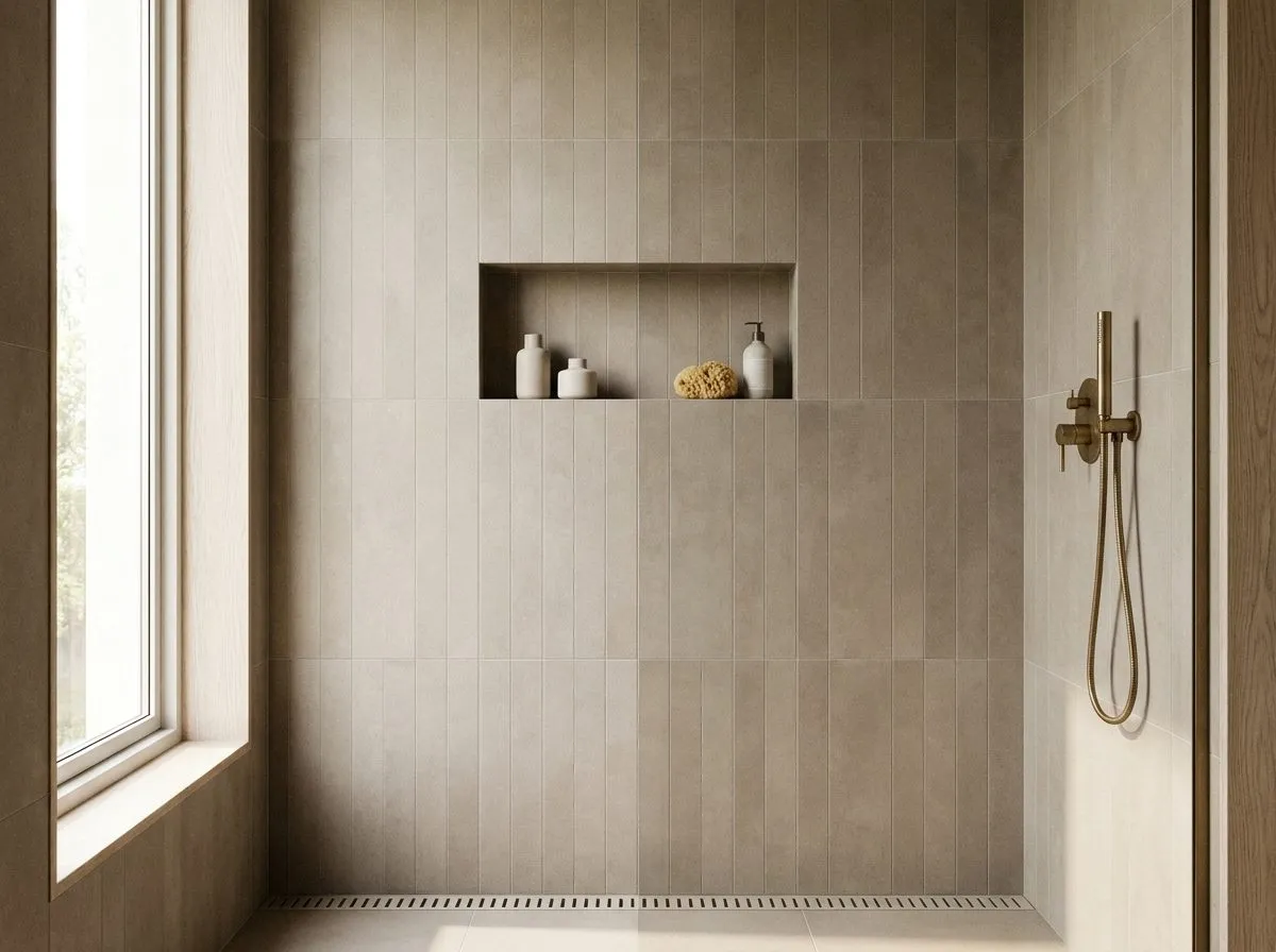 Large-format shower tile with niche — visualization