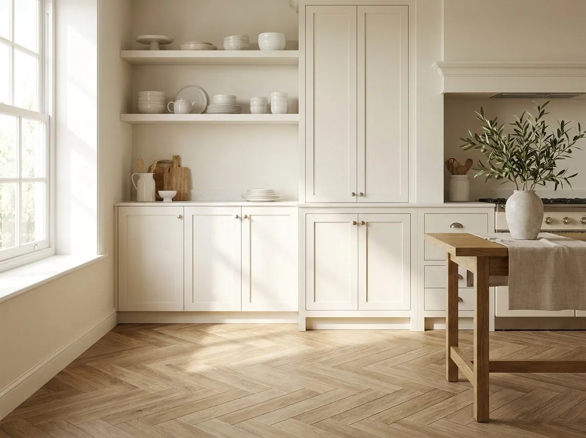 Herringbone wood-look tile floor — visualization