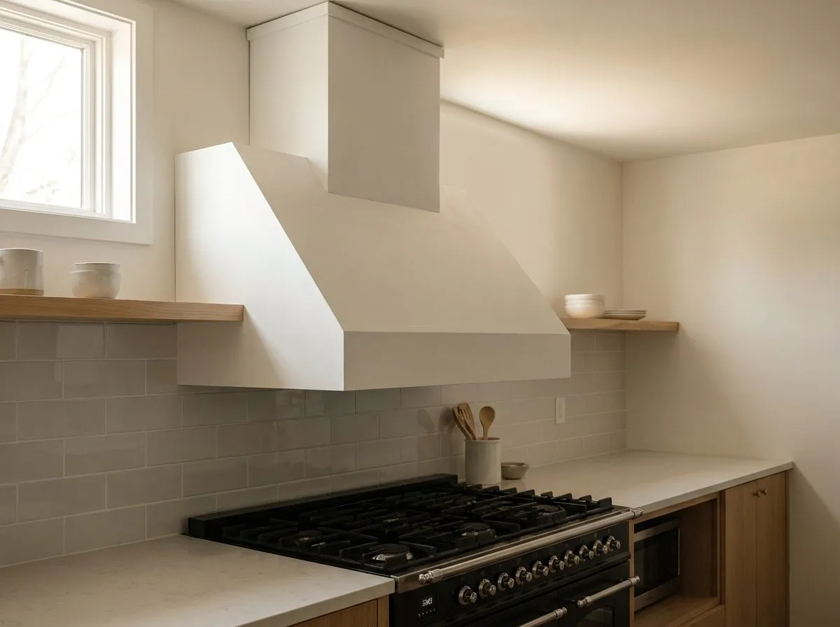 Angled wood range hood style visualization
