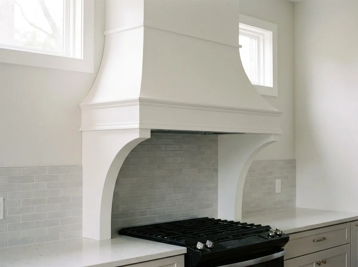 Curved wood range hood style visualization